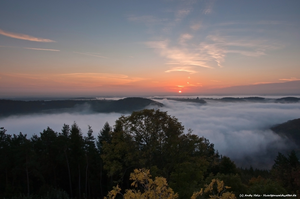 Märchenhafter Sonnenaufgang in der Rureifel und traumhafter Sonnenuntergang bei Inden (10.10.2012)